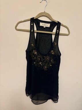 Abercrombie & Fitch Vintage Y2K Navy Blue Beaded Sequin Silk Tank Top XS